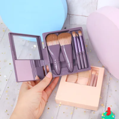 5PCS/sets Makeup Brushes Travel Set Cosmetics Beautymakeup Foundation Loose Powder Eye Shadow Lip Brush Set with Mirror GG