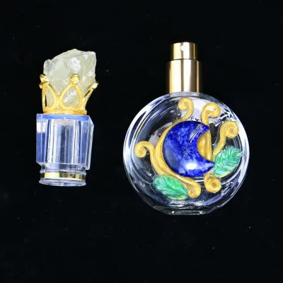 Fancy Natural Healing Crystal Stone Lid Empty Essential Oil Bottles Crystal Perfume Bottle Crystal Gift