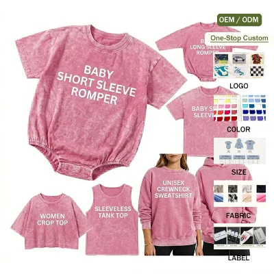 Cotton Acid Wash Tee Infant Baby Baggy Bubble Rompers Oversized Crewneck Sweatshirts Hoodies Youth Adult Vintage Washed T-shirts