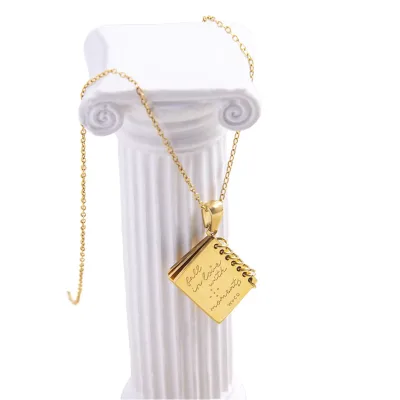 18K Gold Plated 316L Stainless Steel English Book Pendant Necklace Women Photo Box Pendant Open Close Book Pendant Necklaces