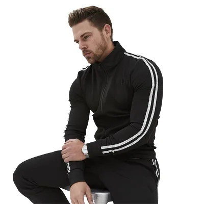 New Men's Stripe  Zipper Cardigan Long Sleeve Training Clothes Gym Men's Jogging Tracksuit Sportswear for Men With High Quality