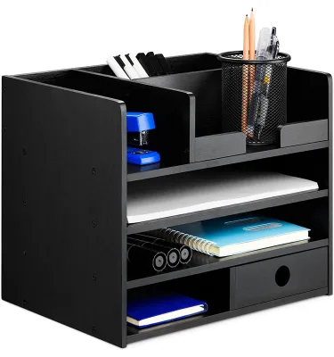 Bamboo Desk Organizer Wooden Desktop Storage Drawers and Compartments for Organising Stationery