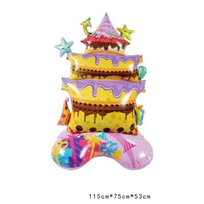 Wholesale Standing Birthday Cake Foil Balloon Gift Box Cartoon Bear Inflatable Mylar Balloon for Kids Birthday Party Yard Decor