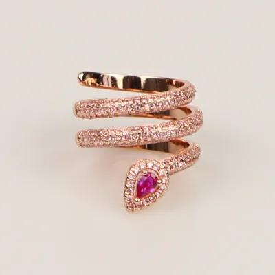 Micro Pave Cz Pink Color Rose Gold Silver Plated Multi Wrap Snake Adjust Ring for Women Jewelry
