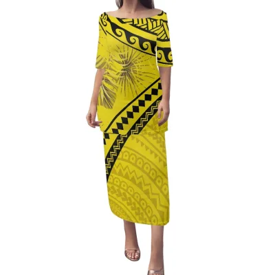 High-Quality 2025 Summer Custom Polynesian Puletasi Fern Plants Night Dresses for Lady Print on Demand Sexy Woman Dresses