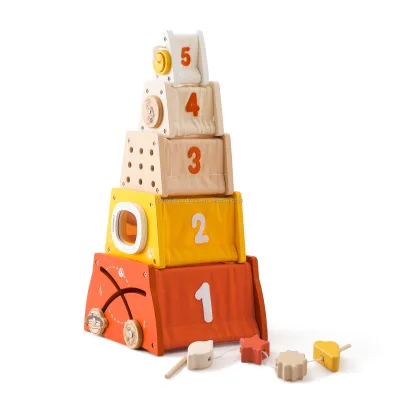 2024 Hot Pick Montessori Wooden Storage Box Toddler Pretend Play Preschool Multifunctional Color Cognition Foldable Stacking