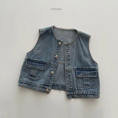 Kids Korean All-match Denim Vest Kids Spring Summer Simple Denim Vest Boys Fashion Sleeveless Denim Coat