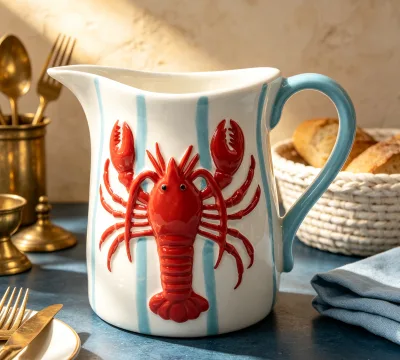 Wholesale Hand-painted Coastal Nautical Ceramic Crafts, Embossed Lobster Crab Home Table Decor Ornaments Souvenir Gifts