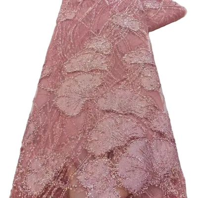Luxury Beaded Lace Fabric African Tulle Lace Fabric with Full of Sequins Party Lace Fabric