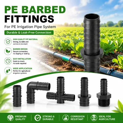 Agricultural Irrigation Durable Anti-uv 16mm/20mm Black Plastic pp Elbow Straight Barbed Tee Connectors