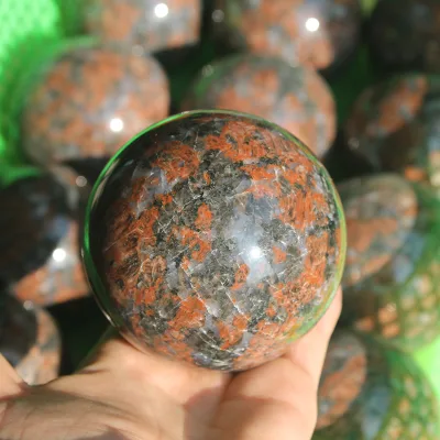 Wholesale Hand Polished Natural Healing Ball Red Amphibole Sphere for Dec Katophorite Ball