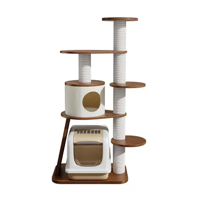 High Quality Non-Toxic Cat Climbing Frame Tree Real Branch Enclosure Wooden House Cat Tree Cat Tree with Litter Box