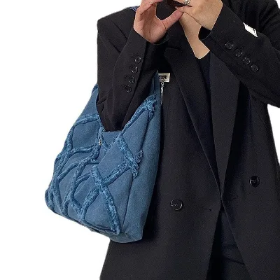 Denim Shoulder Bag for Women Hobo Tote Bag Casual Denim Tote Bags with Zipper