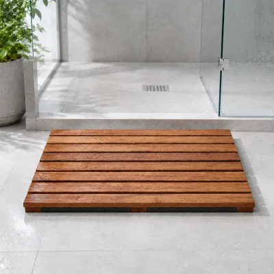 Factory Wholesale Natural Acacia Wood Non-Slip Slatted Bath Mat for Bathroom Spa Shower Indoor and Outdoor Use