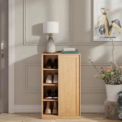 Modern 4-Shelf Wooden Shoe Rack Storage Cabinet with Sliding Doors Contemporary Shoe Cabinet Organiser for Shoes and Boots