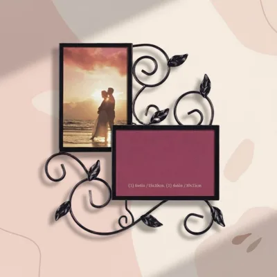 Metal wall photo frame with metal leaves