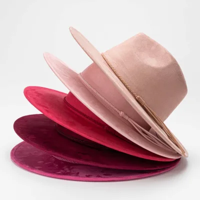 Wholesale Custom Polyester Fedora Hat Suede Felt With Wide Brim Fashion Bands for Casual Party Scenes Summer and Winter