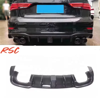 Carbon Fiber Rear Bumper Lip Diffuser With LED Lamp for A3 Sline S3 RS3 Sedan 2017 -2019