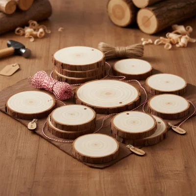 Handmade Eco-Friendly Pine Wood Christmas Round Pendant-DIY Wooden Art Ornament Gift