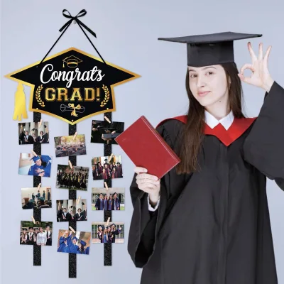 Congrats Grad Photo Hanging Banner Graduation Cap Shaped Picture Display Holder Graduation Party Photo Collage Decorations