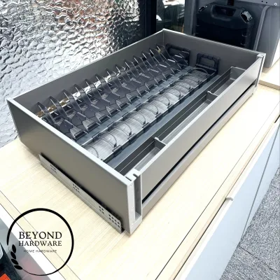 Beyond Kitchen Pull Out Multifunctional Flat Aluminum Kitchen Storage Unit Organizer Drawers Pull Out Basket with Dish Rack.