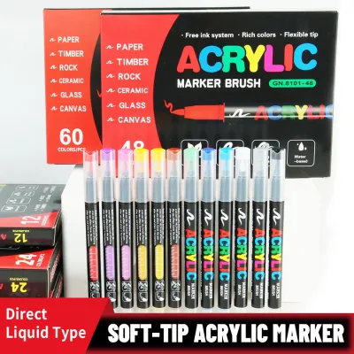 Straight Liquid Acrylic Marker Pen Set Permanent Ink for Graffiti Brush Painting Water Brush Pen for Paper Paint Stationery Set