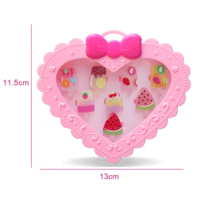 Kids Jewelry Rings Box Set for Little Girls Plastic Crown Fruit Popsicles Gems Jewel Rings in Box