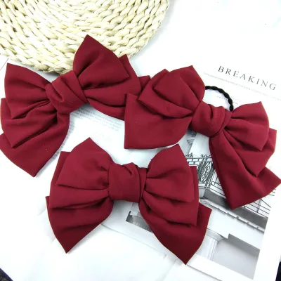 Cute Three-Layer Chiffon Hair Accessory with Big Bow Japanese and Korean Style Sweet Party Hair Clip for Girls and Women