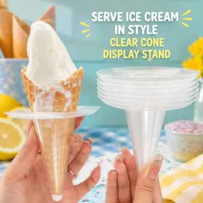 Drip-Proof Single Wall Ice Cream Cone Tray Disposable PP Plastic Popsicle Stand Anti-Spill Holder for Kids & Parties