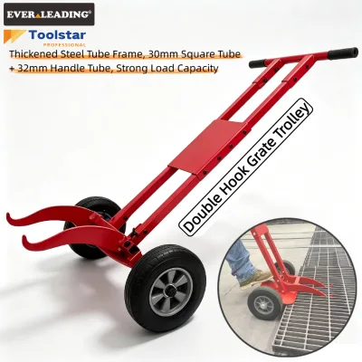 Heavy-Duty OEM Automotive Grate Transport Trolley Dual-Hook Steel Frame Powder Coated Solid Rubber Wheels Workshop Handling Cart