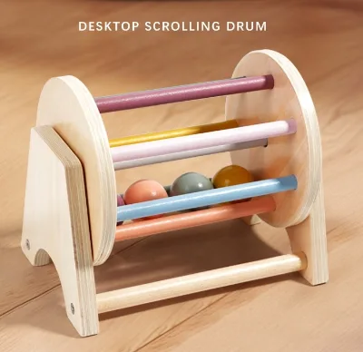 Wooden Musical Rolling Ball Drum Desktop Scrolling Drum Wooden Rattle Baby Toys Toddler Development Learning Toys
