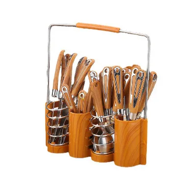 24-Piece Portable Stainless Steel Flatware Set Mirror Polish Craftsman Design Plastic Handle Presents