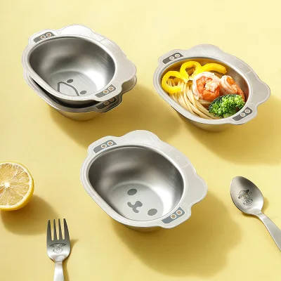 High Quality Double-Layer Thick Insulated Soup Rice Bowls Feeding Bowl 304 Stainless Steel Toddler Baby Food Bowl