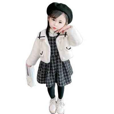 Linda Girls' cotton padded small fragrant style set, new children's stylish winter skirt set, stylish casual two-piece set