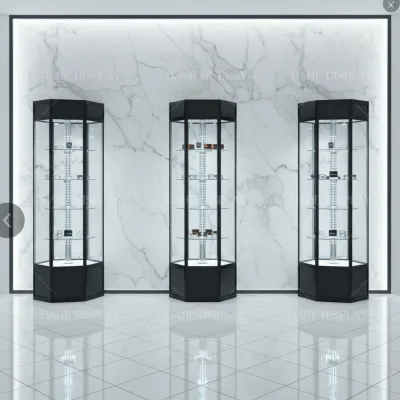 Interior Elegant Tower Showcase Tempered Glass Shelves Mirror Model Jewelry Fixtures Cabinet Wall Mounted Luxury Shop
