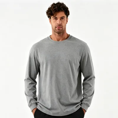 Oversize O Round Neck Men's Long Sleeve T-shirt Wholesale Casual Slim Fit 100% Pure Cotton Men's T-shirts
