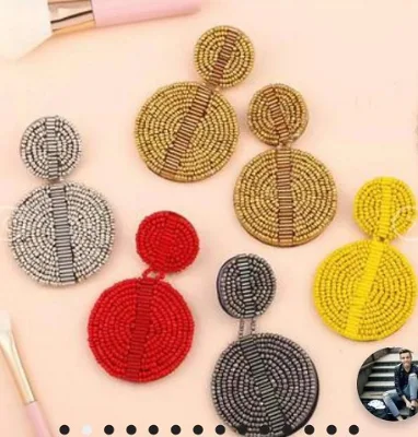 2021 Fashion African Boho Handmade Round Circle Hypoallergenic Rice Beaded Tribal Statement Drop Earrings Jewelry for Women