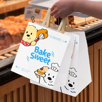 Custom Logo Kraft Paper Pizza Takeaway Bag for Food Barbecue Snacks Patch Handle Embossed Screen-Printed Surface Packaging
