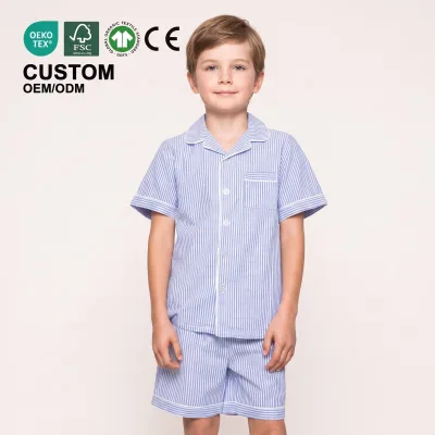 Custom Cotton Kids Summer Two-Piece Short Sleeve Printed Pajama Set for Baby Boys Soft Breathable Sleepwear