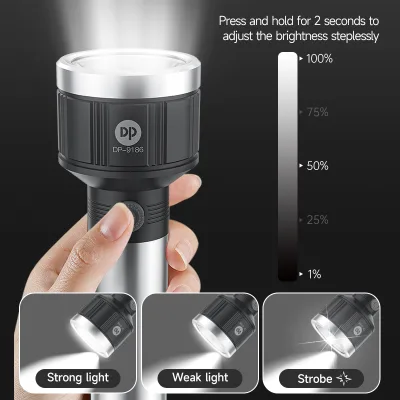 Factory Price LED Rechargeable Flashlight Torch Aluminum High Quality Lithium Battery USB Charging Stepless Regulation