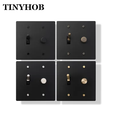 LED Compatible 2 Gang Rotary Dimmer Toggle Combo Switch, Solid Brass Wall Plate, 120V US Light Switch for LED Incandescent Bulbs