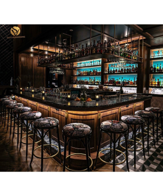 Customized Cocktail Whisky Bar Counter Commercial Wooden Bar Station Design Modern Club Bar for Sale