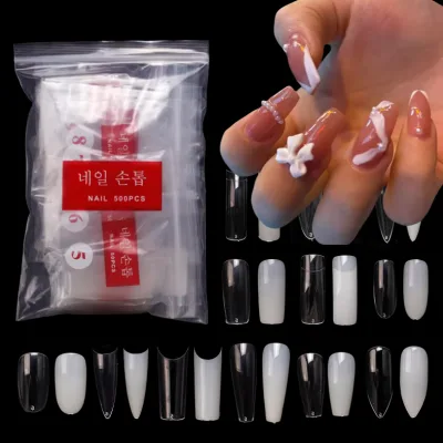 Latest Varies Styles 500PCS/Bag Pre-designed Design Nail Art Tips Clear Natural Color Half Cover Full Cover Artificial Nail Tips