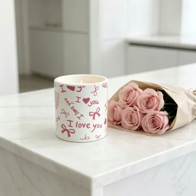 Valentine Scented Candle Romantic I love You Printed Ceramic Aromatherapy Candle for Gift Wedding Birthday Home Decor