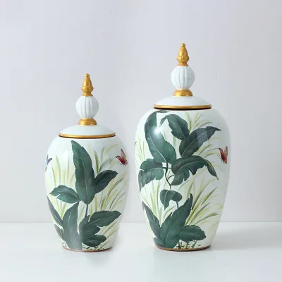 Jingdezhen Chinese Hand Painting Spring Ginger Jar Porcelain Temple Jar for Home Decor Tabletop Display