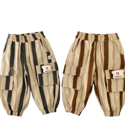 Spring And Autumn New High-Quality Children's Striped Cargo Pants Boys Unisex Cute Bread Doll Children's Pants