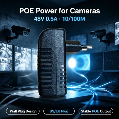 Wall Plug Passive PoE Injector DC 48V 10/100Mbps Ethernet ABS Power Supply for IP Camera Wireless AP Home Office Network