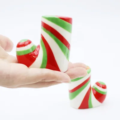 Custom High Grade Holiday Christmas Style Decorative Porcelain Small Whiskey Tequila Shot Glass Ceramic Candy Cane Shot Glasses