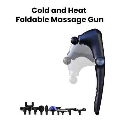 Foldable Hot Cold Compress Massage Gun 9 Speed 10 Replaceable Heads USB Rechargeable Portable Deep Tissue Body