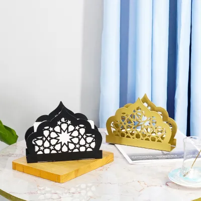 New Iron Eid Ramadan Tissue Holder Desktop Ornament Metal Crafts for Mubarak Festival Party Desktop Decor Holder Supplies